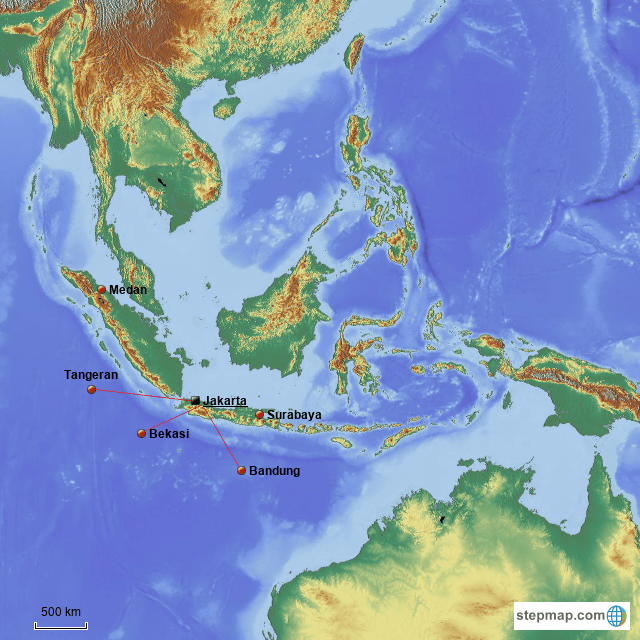 StepMap Indonesia 6 biggest cities Landkarte für Indonesia