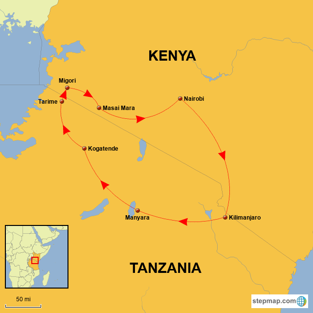 Map Of Tanzania And Kenya StepMap Kenya Tanzania Landkarte für Africa