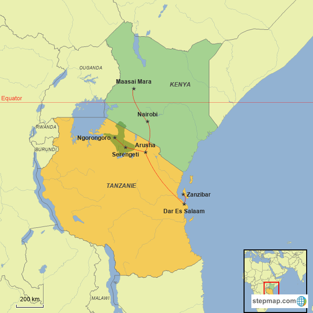Pain Points De La Carte Kenya Tanzanie StepMap Kenya&Tanzanie Landkarte für Africa
