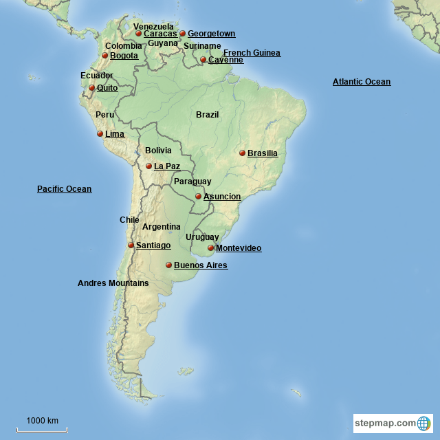 Weltkarte Lateinamerika StepMap Latin America Part 1 Landkarte für South America