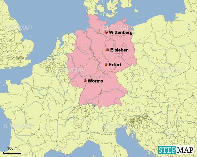 StepMap Luther's Places Landkarte für Germany