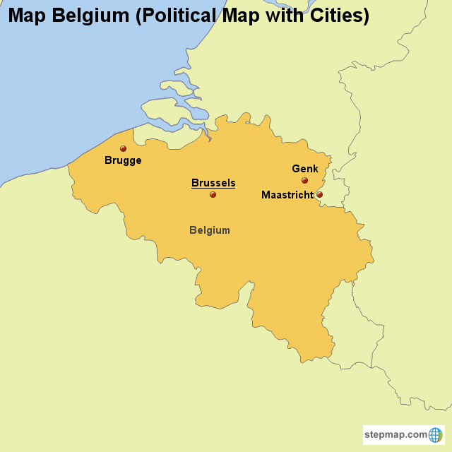 Karte Von Belgien Mit Städten StepMap Map Belgium (Political Map with Cities) Landkarte für Belgium