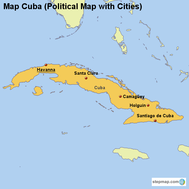 StepMap Map Cuba (Political Map with Cities) Landkarte für Cuba