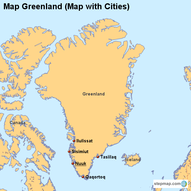 StepMap Map Greenland (Map with Cities) Landkarte für Greenland