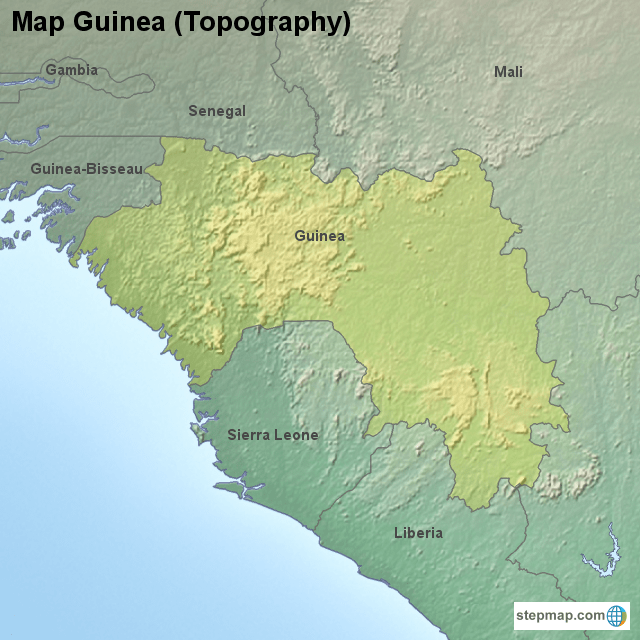 StepMap Map Guinea (Topography) Landkarte für Guinea