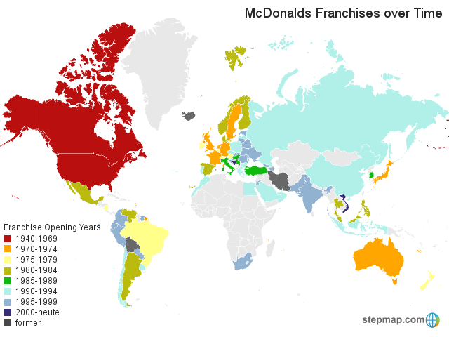 Map Of Mcdonald'S Around Me StepMap McDonalds Franchises over Time Landkarte für World
