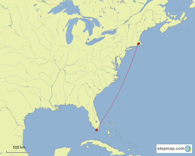 Miami To New York Map StepMap Miami to Newyork Landkarte f&uuml;r USA