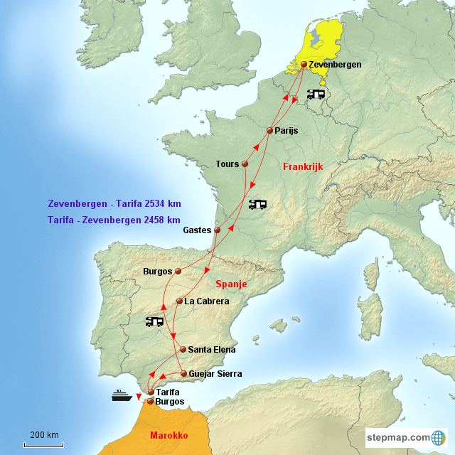 Kaart Nederland Frankrijk Marokko StepMap Nederland Marokko Landkarte für Europe