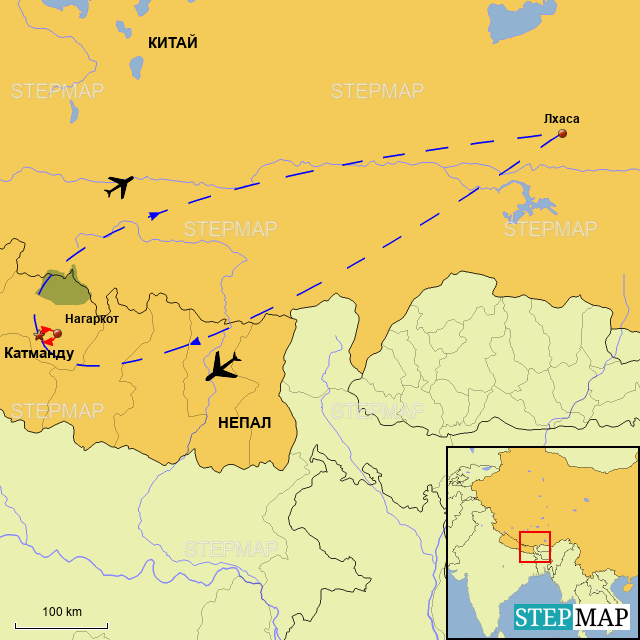 Kaart Nepal En Tibet 2020 StepMap Nepal Tibet Lhasa Landkarte für China