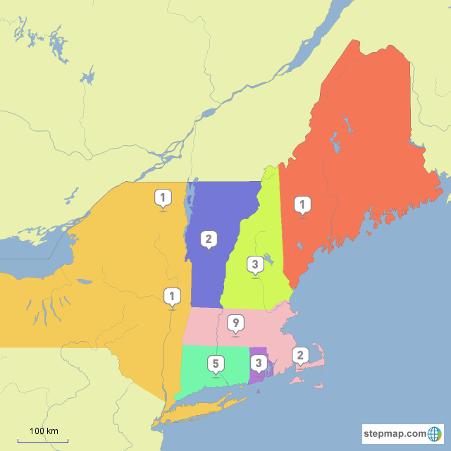 StepMap New England & Eastern NY Landkarte für USA