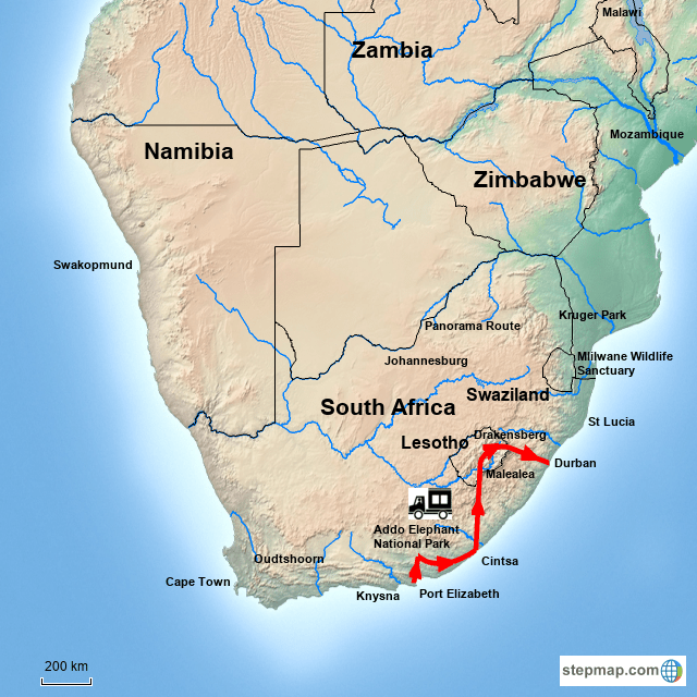 StepMap PE to Durban Landkarte für Africa