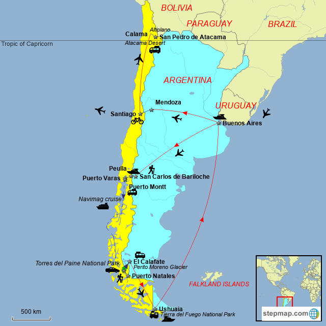 StepMap Patagonia Landkarte für South America