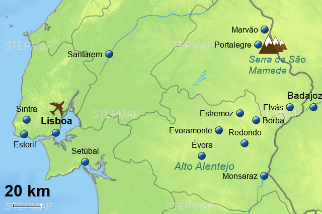 StepMap Portugal Lisboa Alentejo for Guide Landkarte für Spain