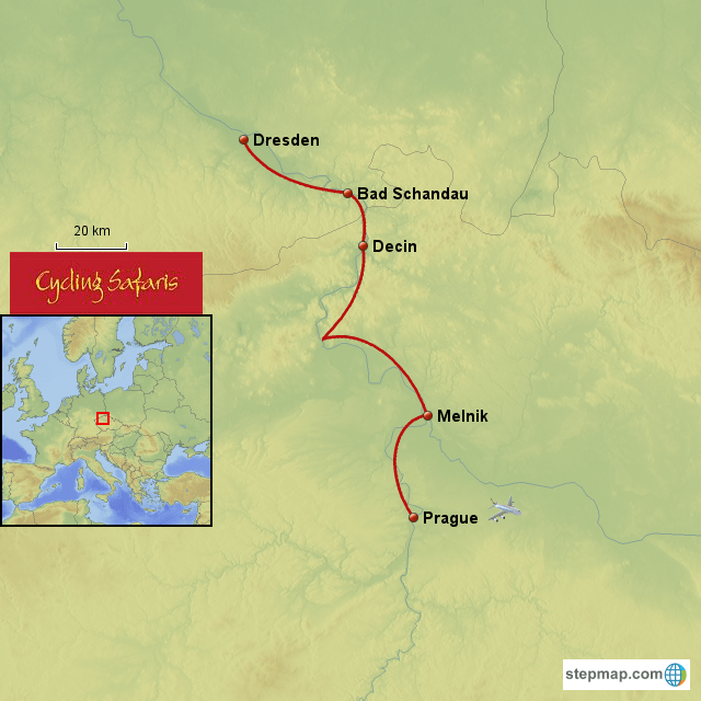 StepMap Prague to Dresden Landkarte für Germany