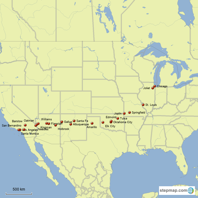 StepMap Route 66 Corridor Landkarte für USA