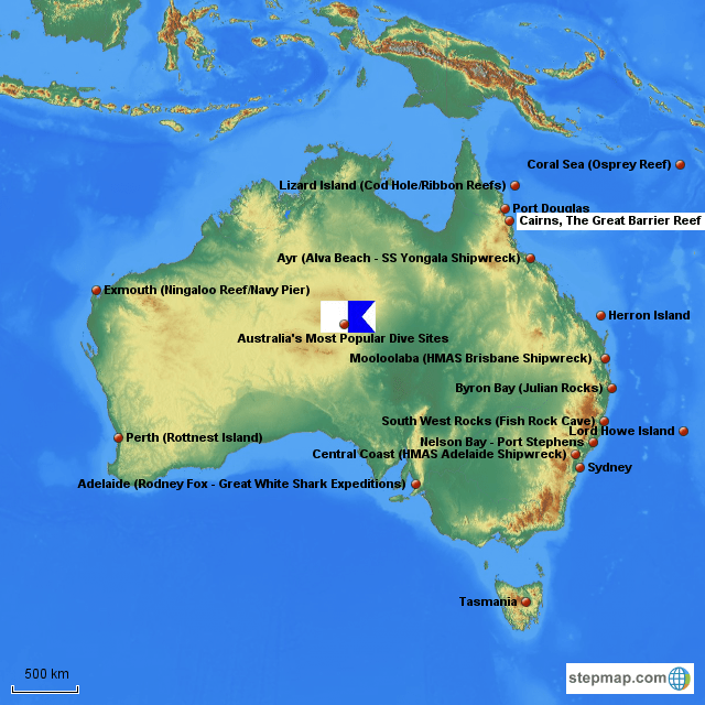 StepMap Scuba Diving Australia Landkarte für Australia