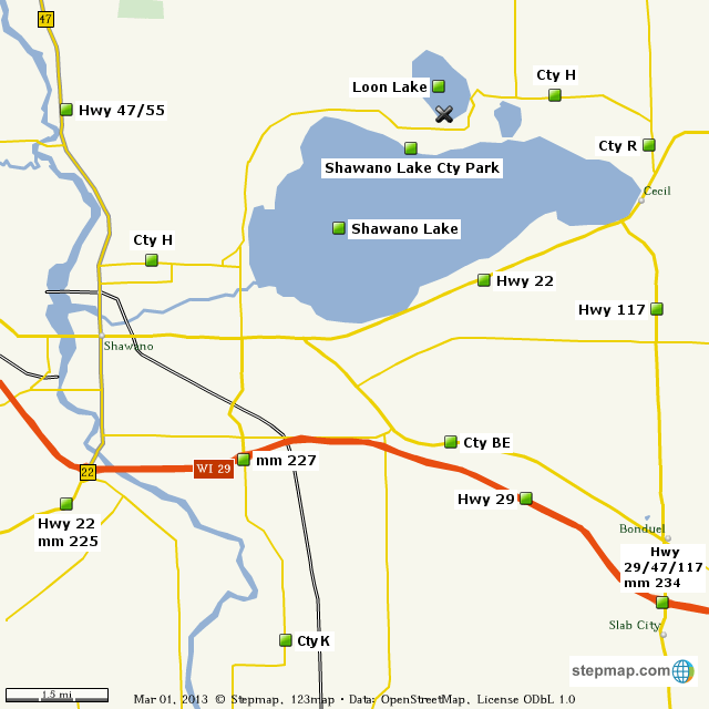 StepMap Shawano Cty Map Landkarte für World
