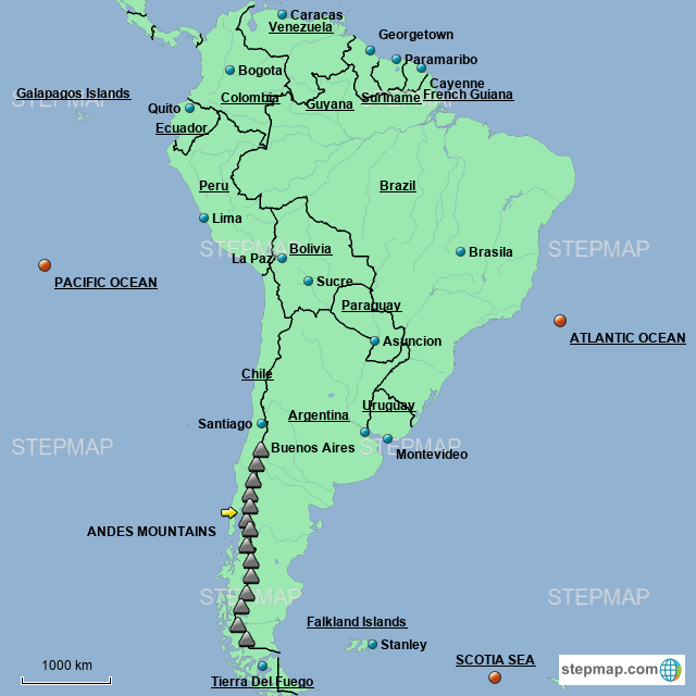 StepMap South America Landkarte für Argentina