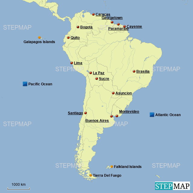 Labeled Map of South America with Countries in PDF