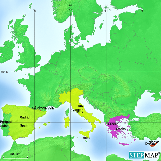 Southern Europe Map Game StepMap Southern Europe Landkarte f&uuml;r Germany