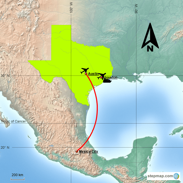 StepMap Texas Mexico trip Landkarte für USA