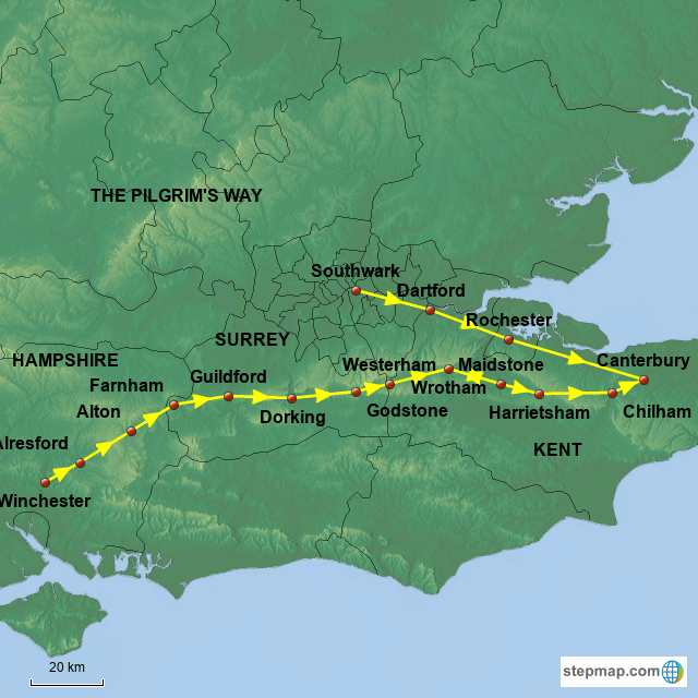 StepMap The Pilgrim's Way Landkarte für Great Britain