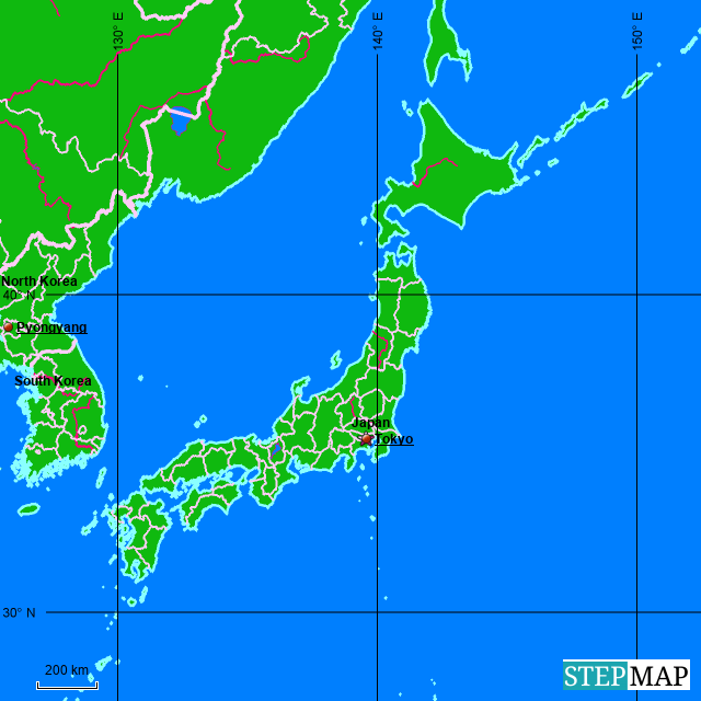 StepMap Tokyo, Japan Location Landkarte für Japan