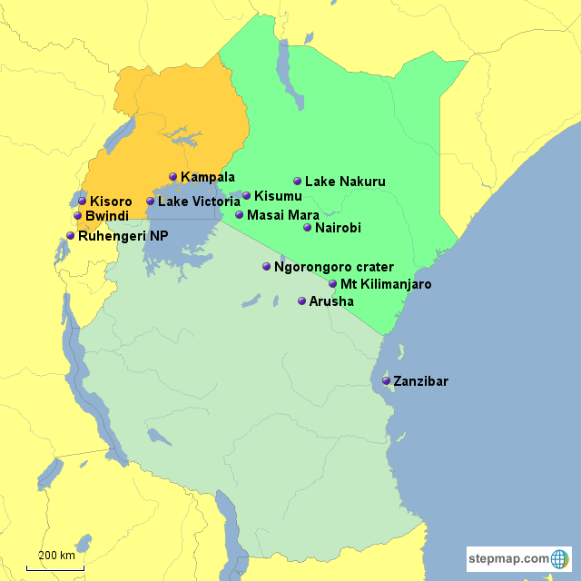 Map Of Tanzania And Kenya StepMap Uganda Tanzania Kenya Landkarte für Africa