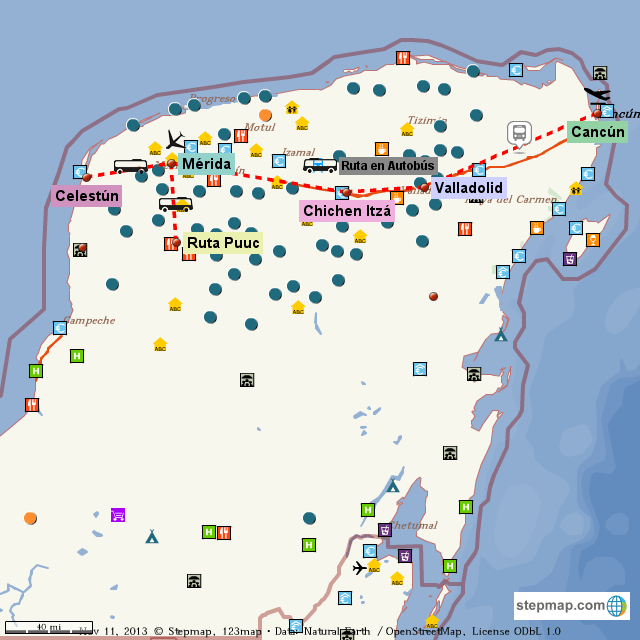 StepMap Viaje MERIDACANCUN Landkarte für World