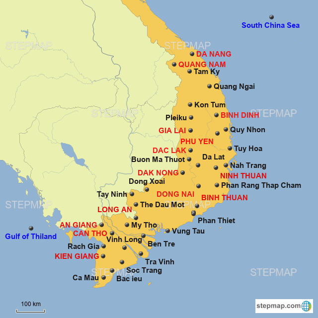 Map Of Southern Vietnam StepMap Vietnam Southern Landkarte für Germany
