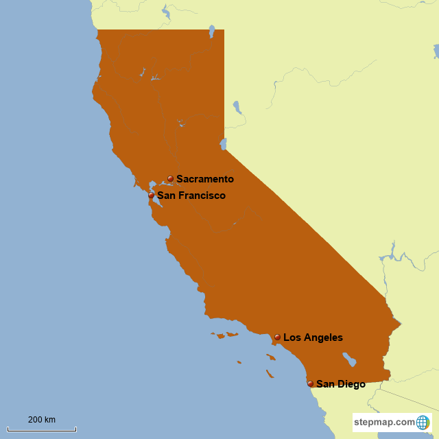 StepMap california cities Landkarte für North America