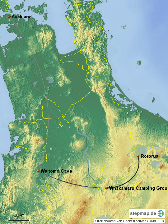 StepMap 2.Tag WhakamaruRotorua Landkarte für Neuseeland
