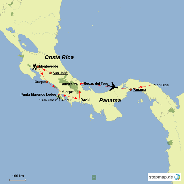 StepMap Costa Rica / Panama Landkarte für Südamerika