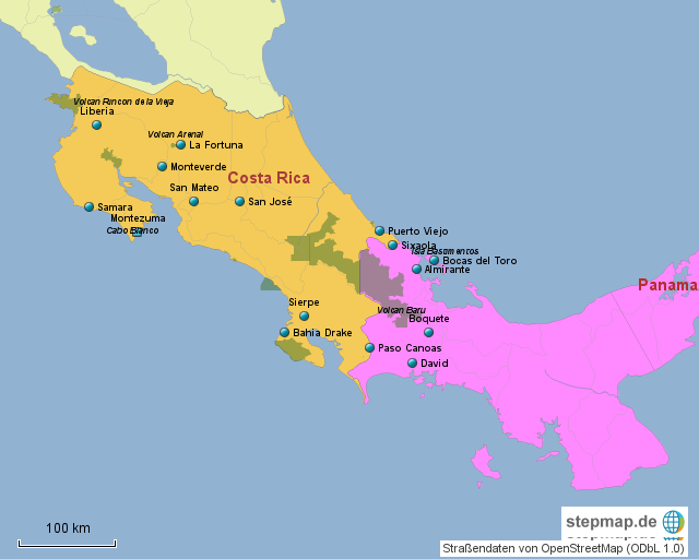 Kaart Costa Rica En Panama StepMap Costa Rica & Panama Landkarte für Deutschland