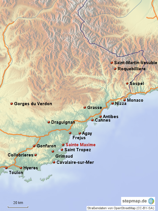 Landkarte Cote D ́Azur Frankreich StepMap Cote d'Azur Landkarte für Frankreich