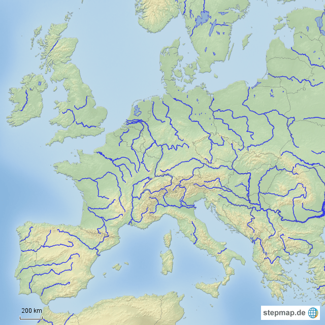 Kaart Rivieren Europass StepMap Europe rivers Landkarte für Deutschland