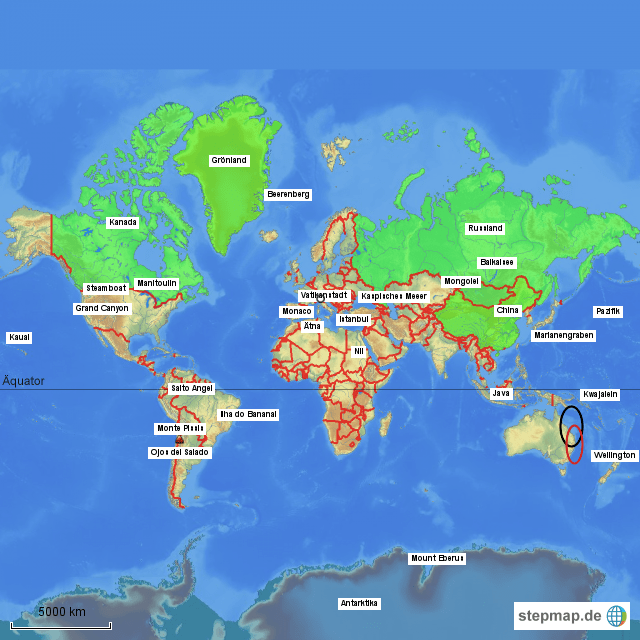 StepMap Geographische Rekorde Landkarte für Welt