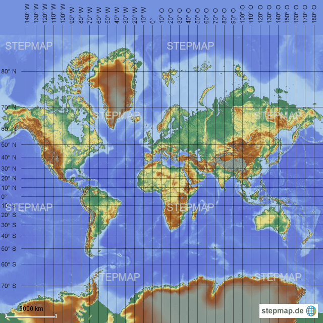 Gradnetz Karte StepMap Landkarte für Welt