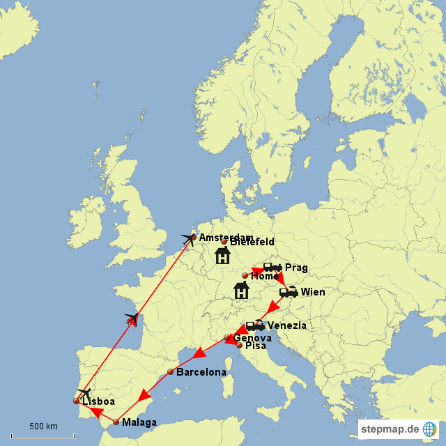 StepMap Interrail Reise Landkarte für Deutschland