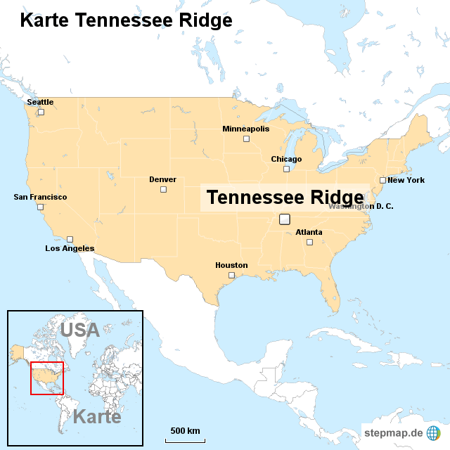 StepMap Karte Tennessee Ridge Landkarte für USA