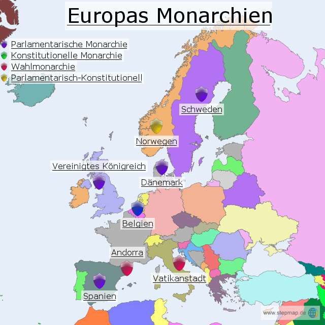 StepMap Monarchien Europas Landkarte für Europa