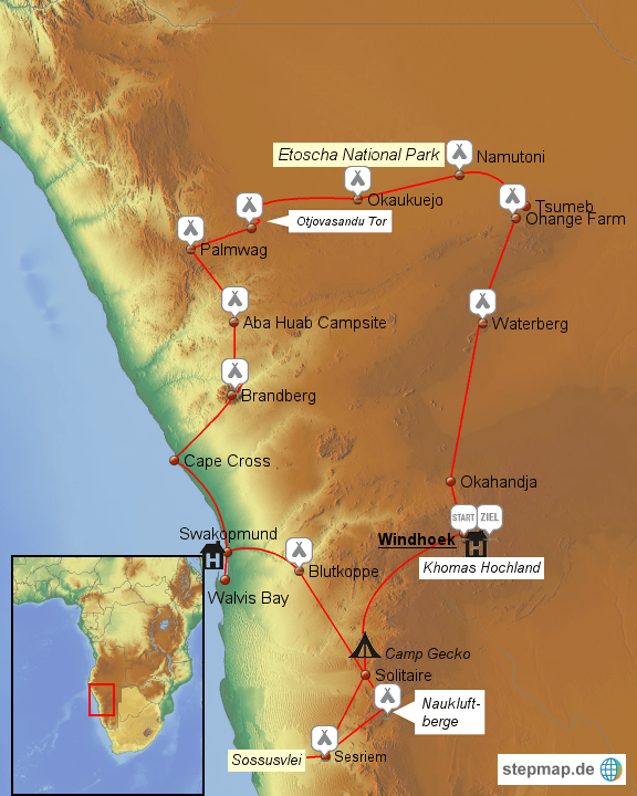 Landkarte Namibia Kostenlos StepMap Namibia Landkarte für Afrika
