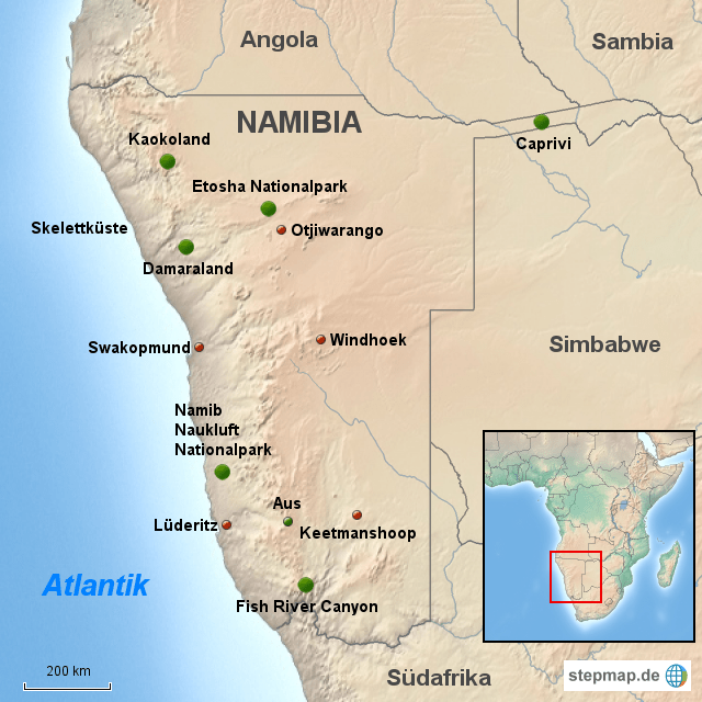 Karte Von Namibia StepMap Namibia Landkarte für Namibia