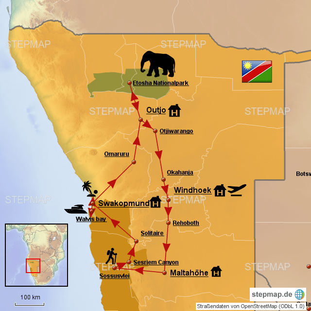 StepMap Namibia Landkarte für Namibia