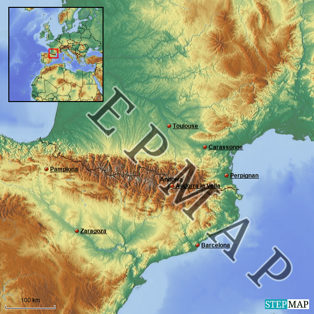 Topographische Karte Pyrenäen StepMap Pyrenäen Landkarte für Deutschland