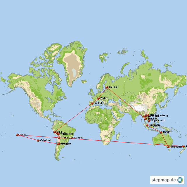Reiseroute Auf Karte StepMap Reiseroute Landkarte für Welt
