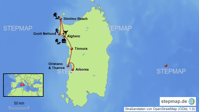 StepMap Sardinien Rundreise Landkarte für Deutschland