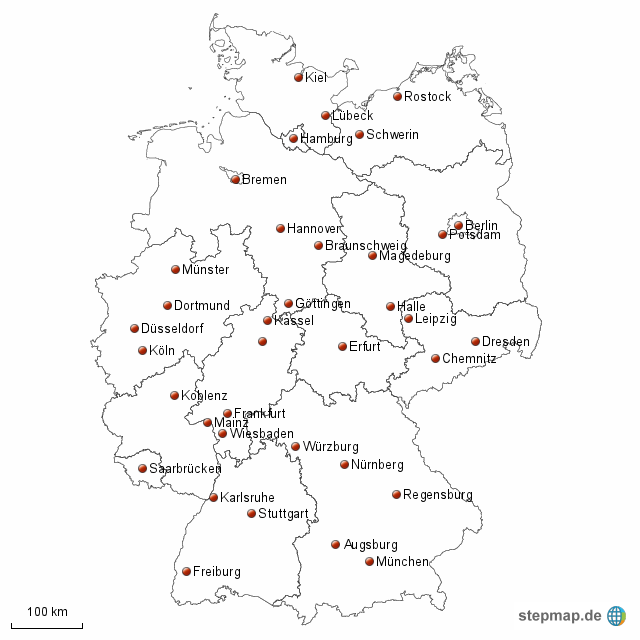 StepMap Staedte Landkarte für Deutschland
