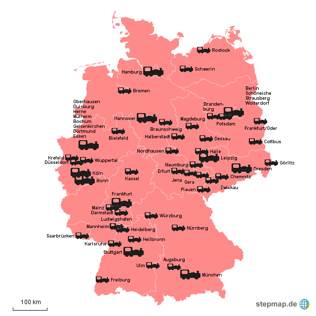 StepMap Städte mit Straßenbahn Landkarte für Deutschland