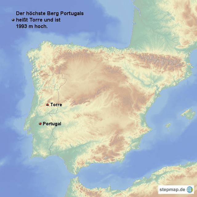Höchste Berg von patzer Landkarte für Portugal